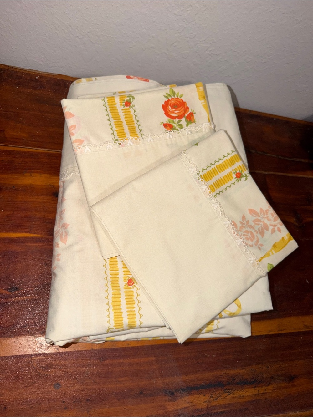 Vintage floral sheet set Queen size flat fitted pillowcases cottagecore roses